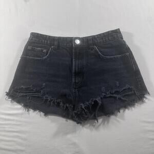Zara Women's Black Denim Distressed Mini Cut-off Booty Shorts Size 6